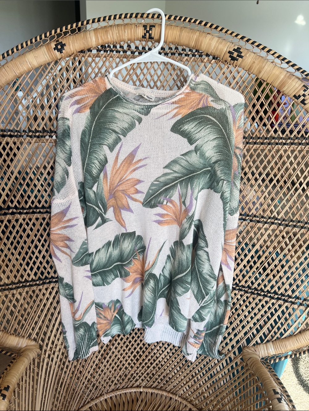 Show Me Your MuMu Tropical Leaf Print Crewneck Sweater - Green/Peach